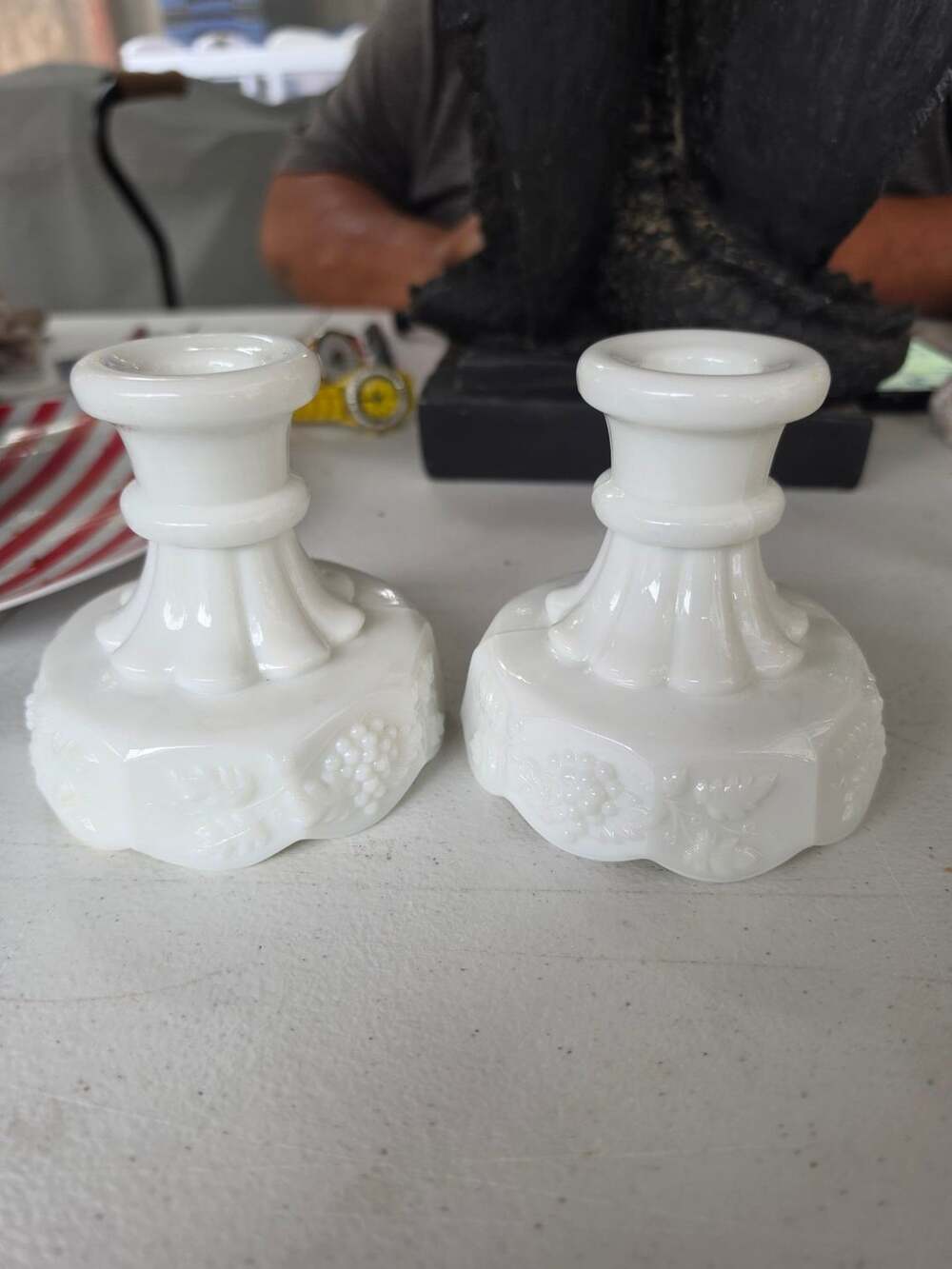 Milk Glass Paneled Grape Candle Holders Westmoreland - ,